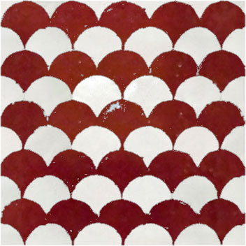 Mosaic House Moroccan tile Fleurs SQ 1-7 White Red  zellige, mosaic, zellij, field, pattern, glaze, fishscale, classic 